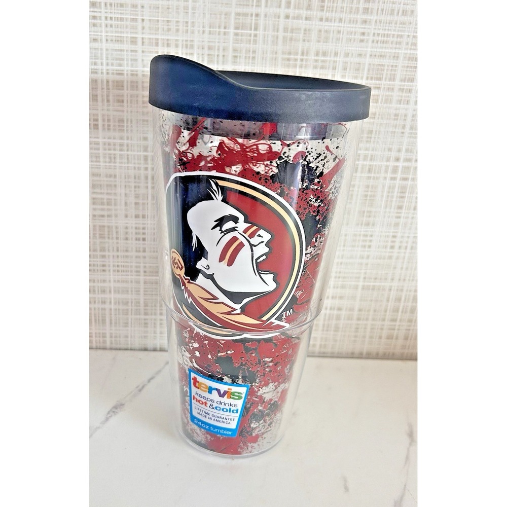 FSU Florida State Seminoles‎ 24 Oz Tervis Tumbler Double Insulated Black Lid SS